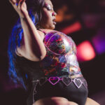 closeup color image of of Little Rock Arkansas Drag Queen Moan A Lott performing at Diamonds and Pearls at Club Sway